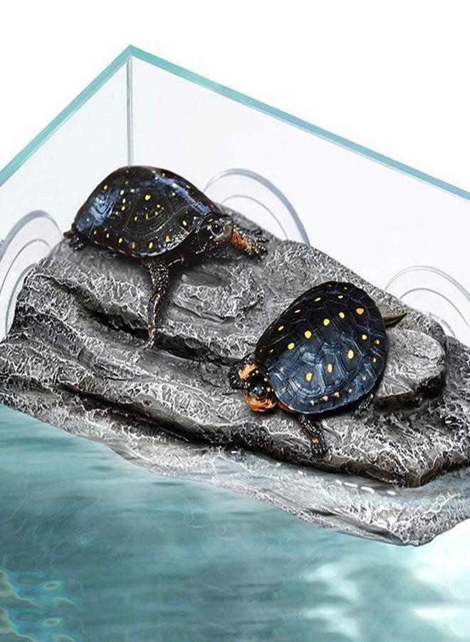 Abustle pig Turtle Basking Platform,Fish Tank Aquarium Tortoise Climbing Platform with 3 pcs Suction Cups,Float Resting Terrace for Frogs, Terrapins(Artificial Bark,Rock) (Grey) - Image 3